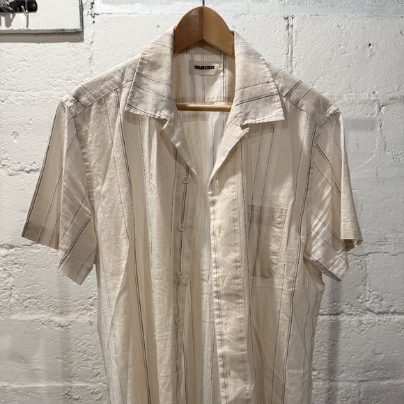 TAYLOR STITCH The Hawthorne Short Sleeve Shirt in Fog Stripe - Picture 1 of 5